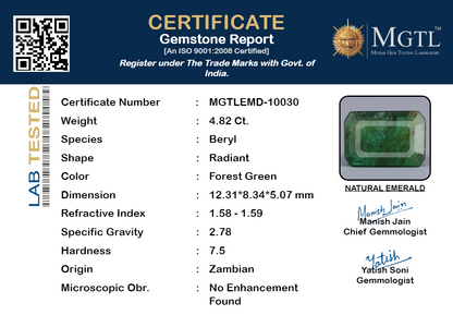 Emerald - 4.82 Carats (Panna - 5.25 Ratti)