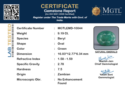 Emerald - 9.19 Carats (Panna - 10.02 Ratti)