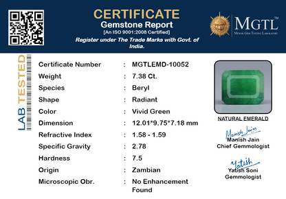 Emerald - 7.38 Carats (Panna - 8.04 Ratti)