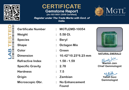 Emerald - 5.58 Carats (Panna - 6.08 Ratti)