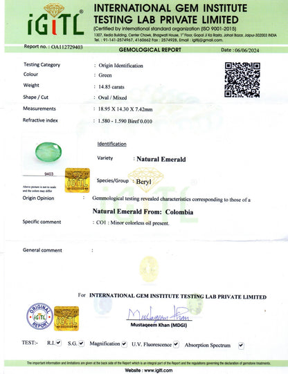 Emerald - 14.85 Carats (Panna - 16.19 Ratti)
