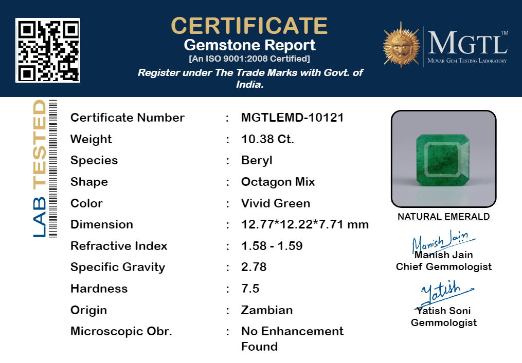 Emerald - 10.38 Carats (Panna - 11.31 Ratti)