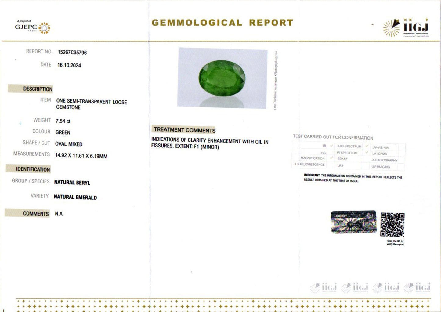Emerald - 7.54 Carats (Panna - 8.22 Ratti)
