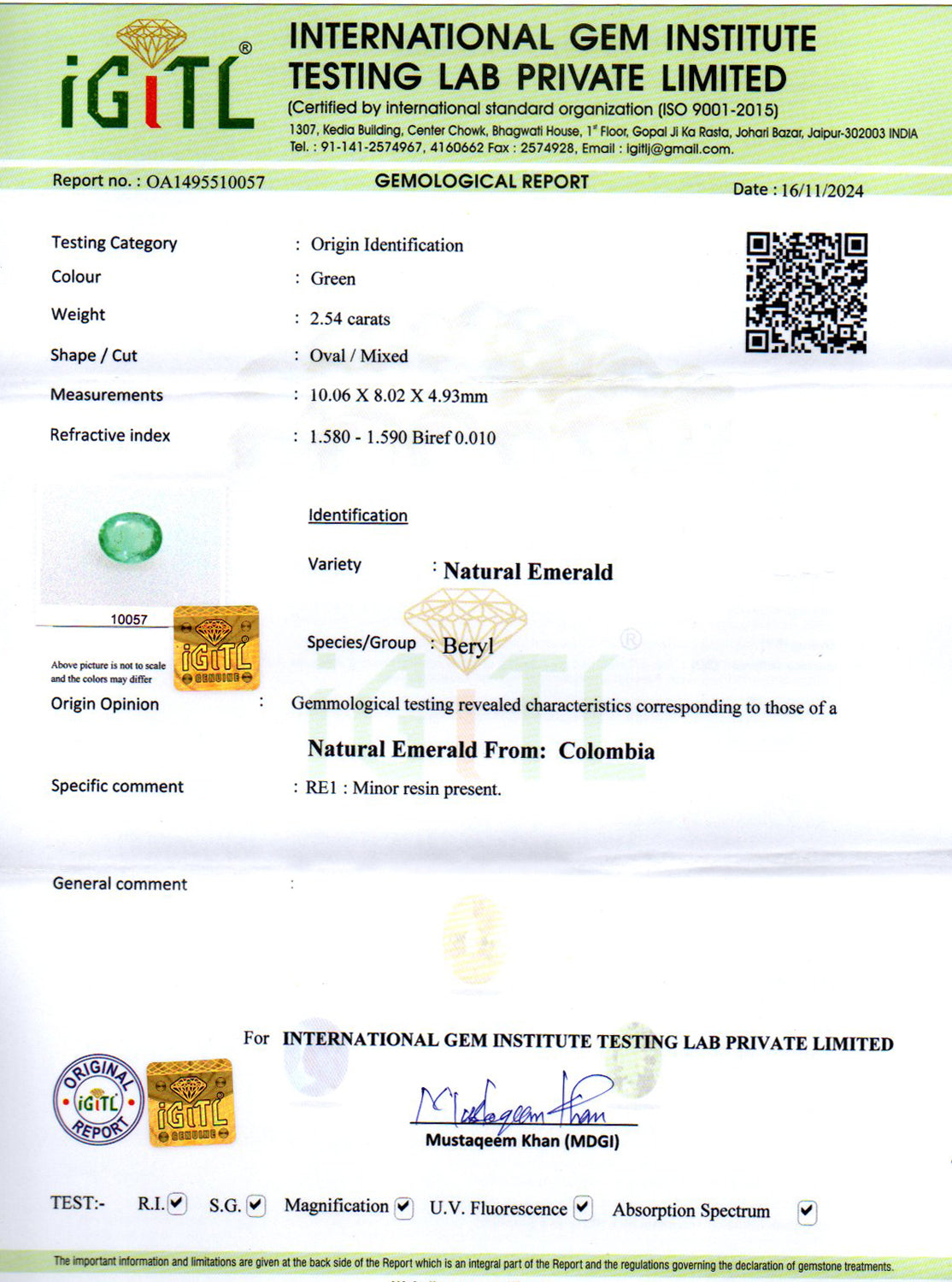 Emerald - 2.54 Carats (Panna - 2.77 Ratti)