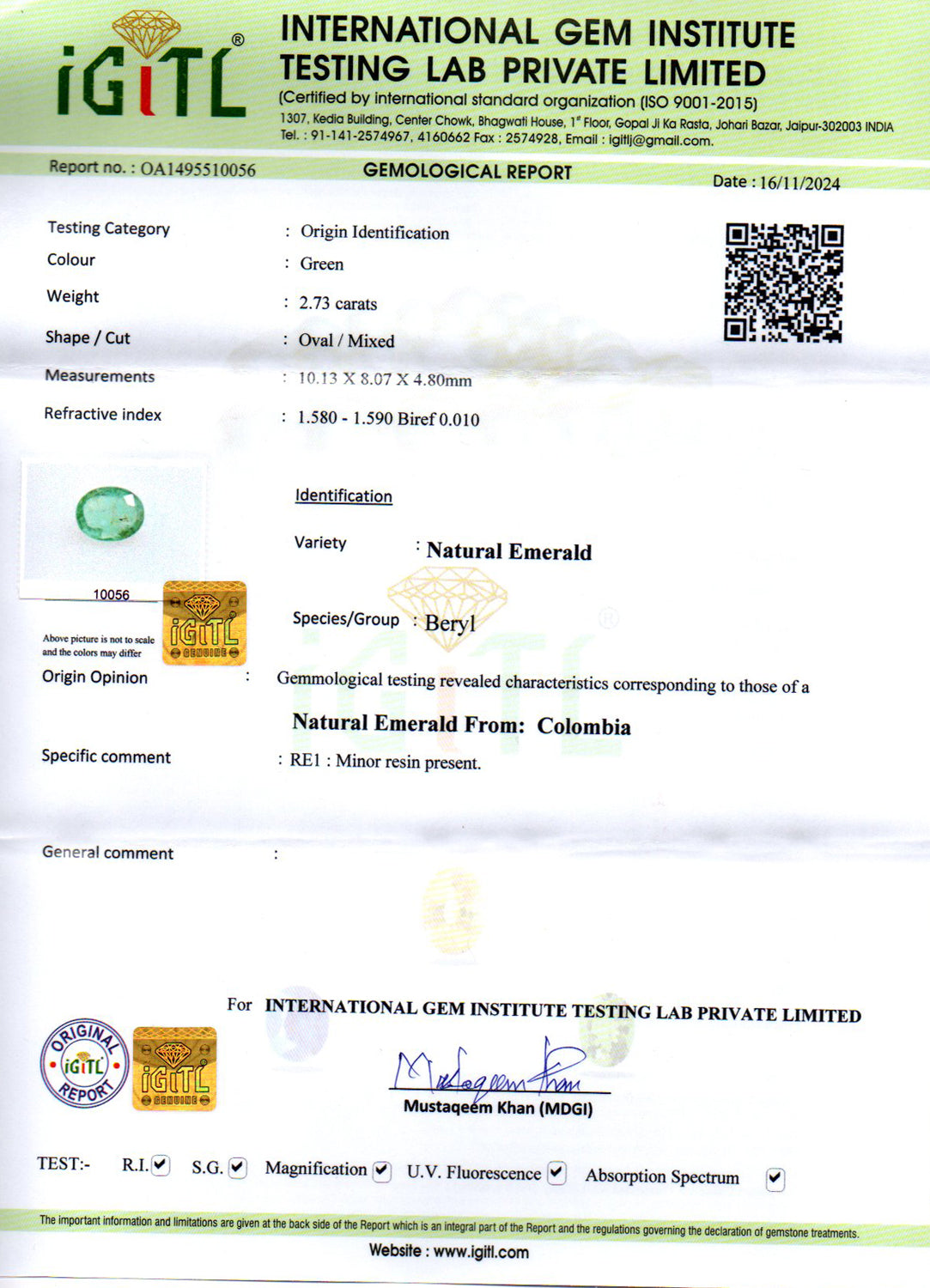 Emerald - 2.73 Carats (Panna - 2.98 Ratti)