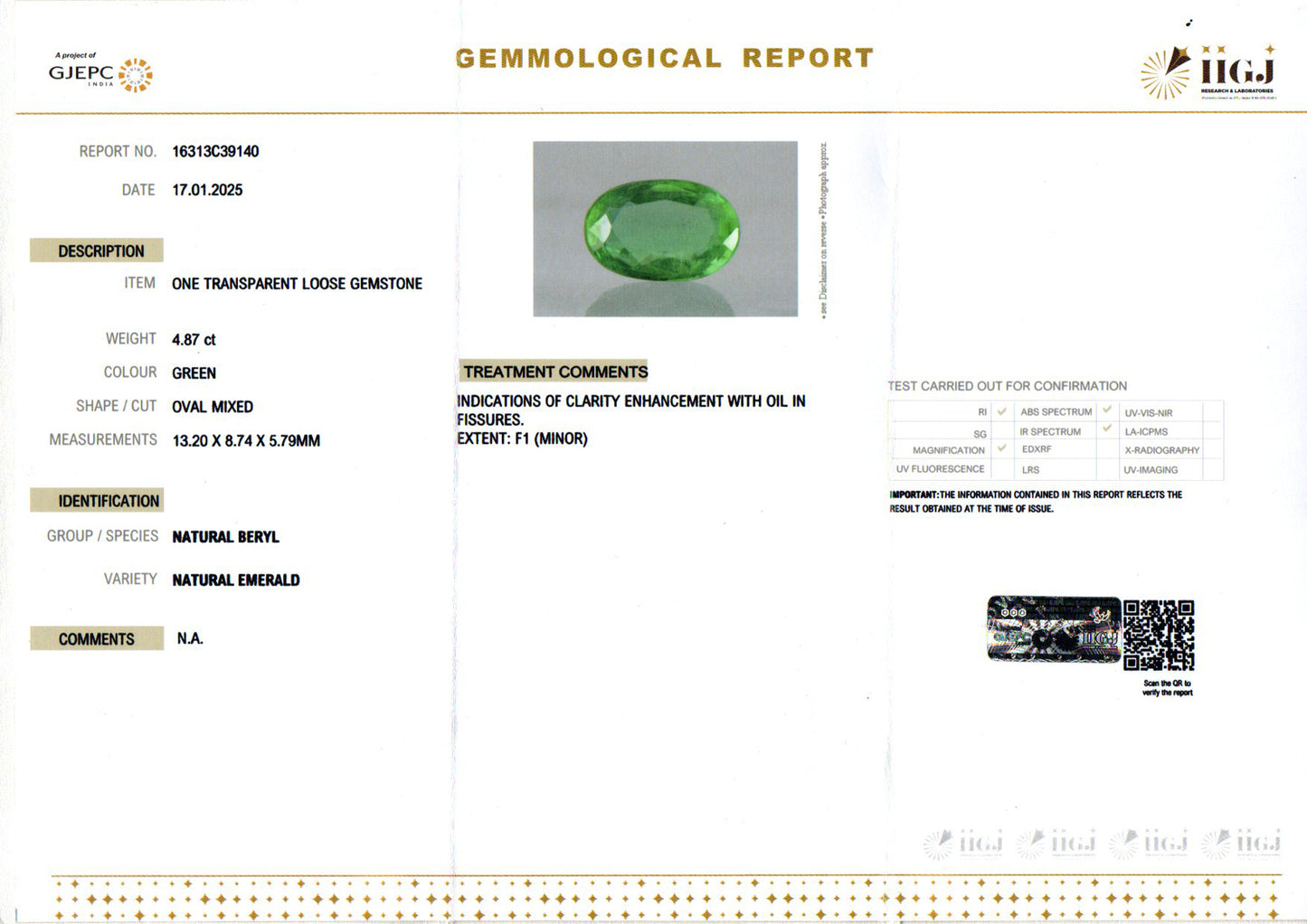 Emerald - 4.87 Carats (Panna - 5.31 Ratti)