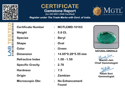 Emerald - 5.80 Carats (Panna - 6.32 Ratti)