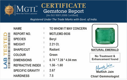 Emerald - 2.21 Carats (Panna - 2.41 Ratti)
