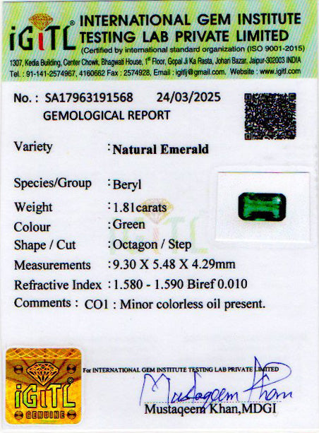 Emerald - 1.81 Carats (Panna - 1.97 Ratti)