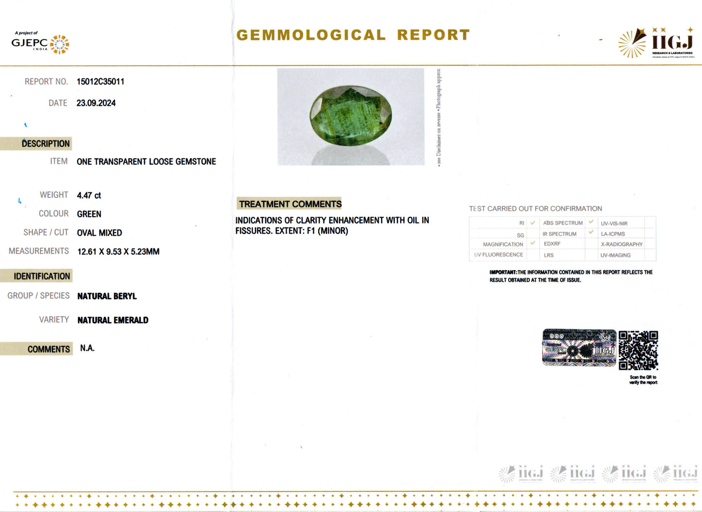 Emerald - 4.47 Carats (Panna - 4.87 Ratti)
