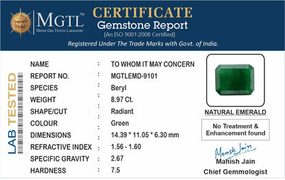 Emerald - 8.97 Carats (Panna - 9.78 Ratti)