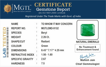 Emerald - 2.26 Carats (Panna - 2.46 Ratti)