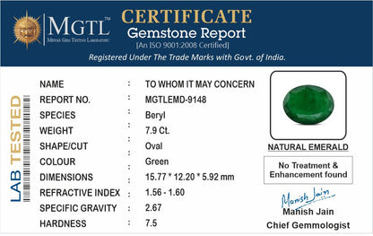 Emerald - 7.90 Carats (Panna - 8.61 Ratti)