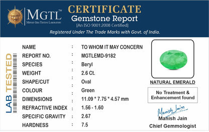 Emerald - 2.60 Carats (Panna - 2.83 Ratti)