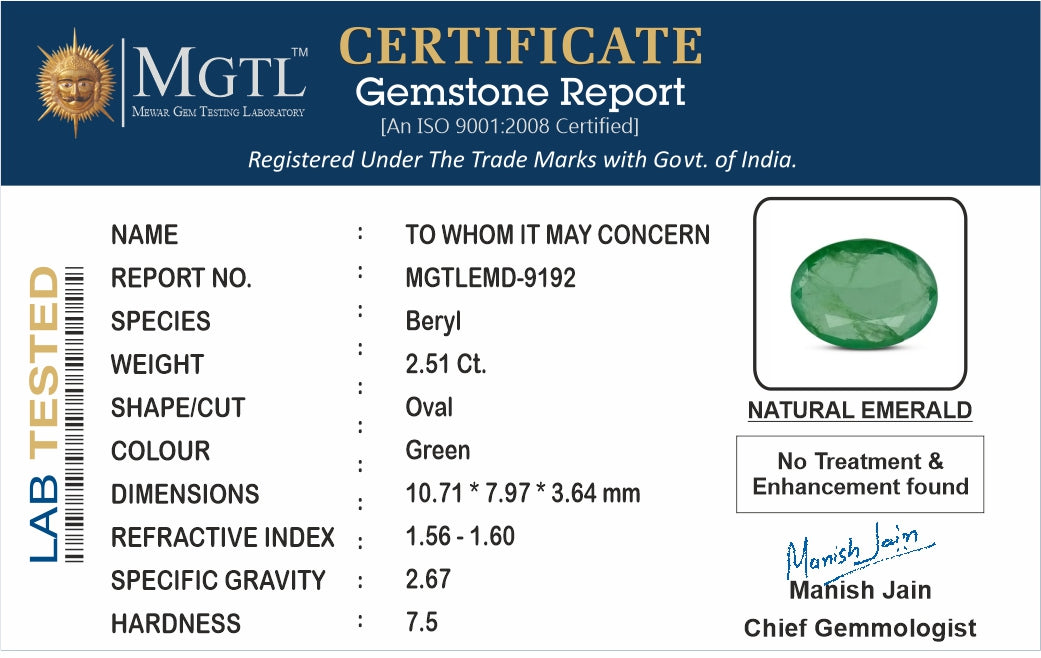 Emerald (Panna) - 2.51 Carats