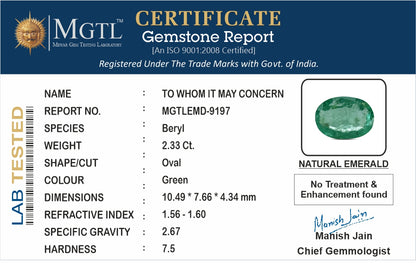 Emerald - 2.33 Carats (Panna - 2.54 Ratti)