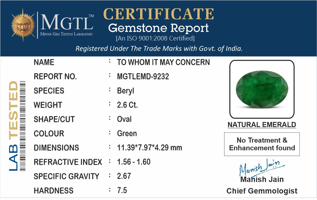 Emerald (Panna) - 2.60 Carats