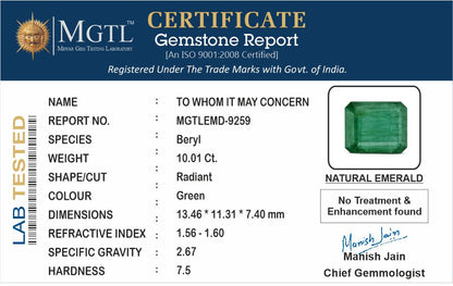 Emerald - 10.01 Carats (Panna - 10.91 Ratti)