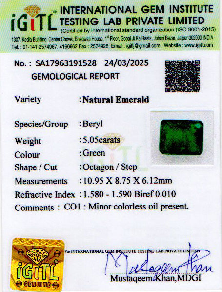 Emerald - 5.05 Carats (Panna - 5.50 Ratti)