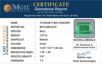 Emerald (Panna) - 7.67 Carats