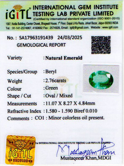 Emerald - 2.76 Carats (Panna - 3.01 Ratti)