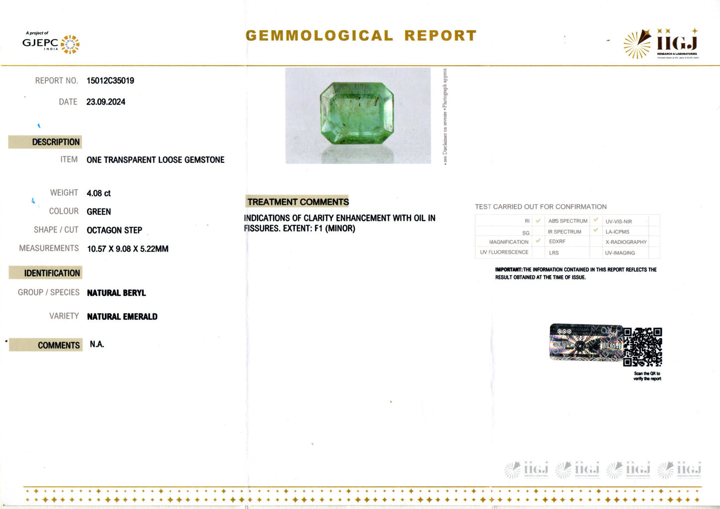 Emerald - 4.08 Carats (Panna - 4.45 Ratti)