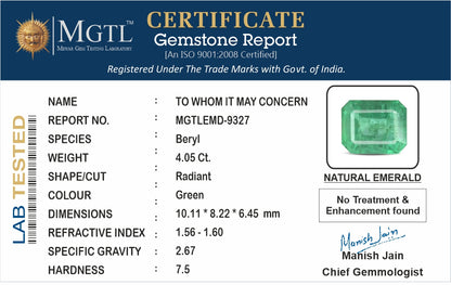 Emerald - 4.05 Carats (Panna - 4.41 Ratti)