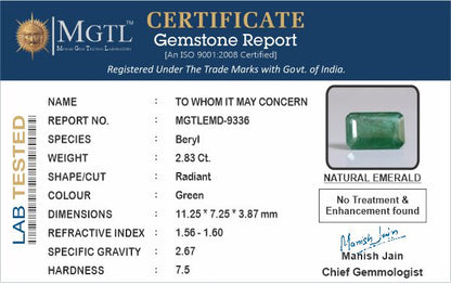 Emerald - 2.83 Carats (Panna - 3.08 Ratti)