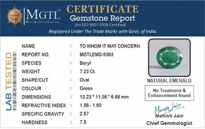 Emerald - 7.23 Carats (Panna - 7.88 Ratti)