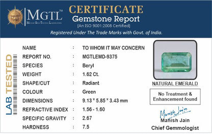 Emerald - 1.62 Carats (Panna - 1.77 Ratti)