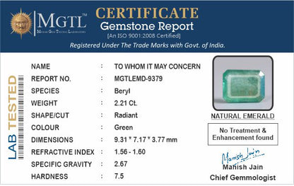 Emerald - 2.21 Carats (Panna - 2.41 Ratti)