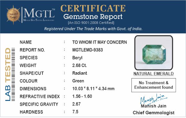 Emerald (Panna) - 2.68 Carats