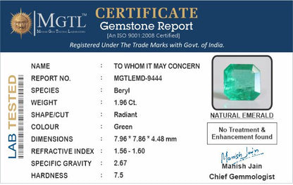 Emerald - 1.96 Carats (Panna - 2.14 Ratti)