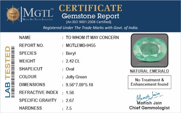 Emerald - 2.42 Carats (Panna - 2.64 Ratti)