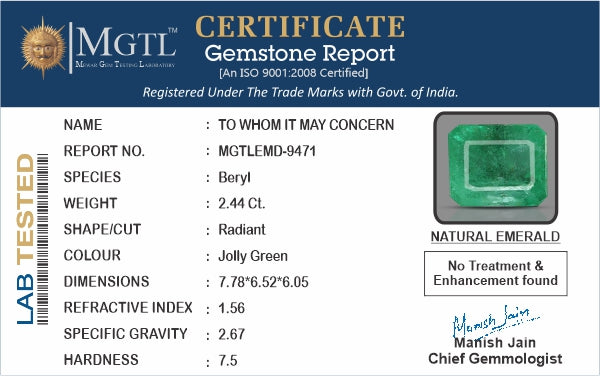 Emerald - 2.44 Carats (Panna - 2.66 Ratti)