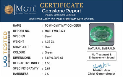 Emerald - 1.32 Carats (Panna - 1.44 Ratti)
