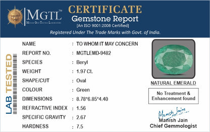 Emerald - 1.97 Carats (Panna - 2.15 Ratti)
