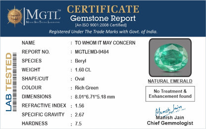 Emerald - 1.60 Carats (Panna - 1.74 Ratti)