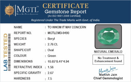 Emerald - 2.76 Carats (Panna - 3.01 Ratti)