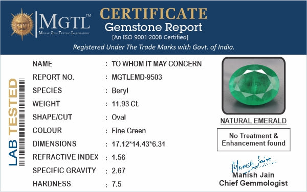 Emerald - 11.93 Carats (Panna - 13.00 Ratti)