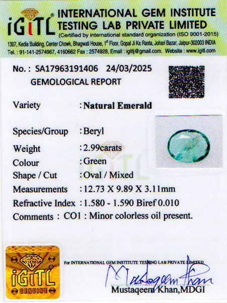 Emerald (Panna) - 2.99 Carats