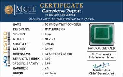 Emerald - 10.21 Carats (Panna - 11.13 Ratti)