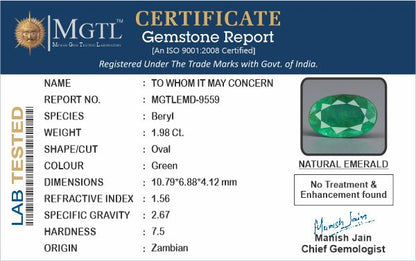 Emerald - 1.98 Carats (Panna - 2.16 Ratti)