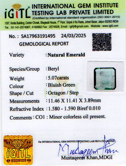Emerald - 5.07 Carats (Panna - 5.53 Ratti)