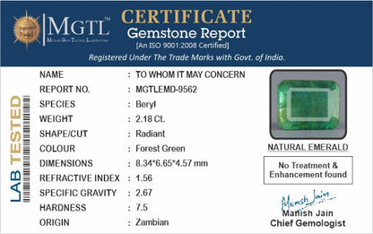 Emerald - 2.18 Carats (Panna - 2.38 Ratti)