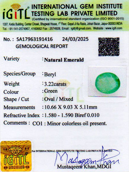 Emerald (Panna) - 3.22 Carats
