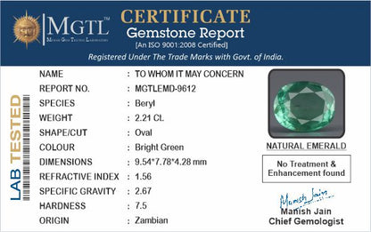 Emerald - 2.21 Carats (Panna - 2.41 Ratti)
