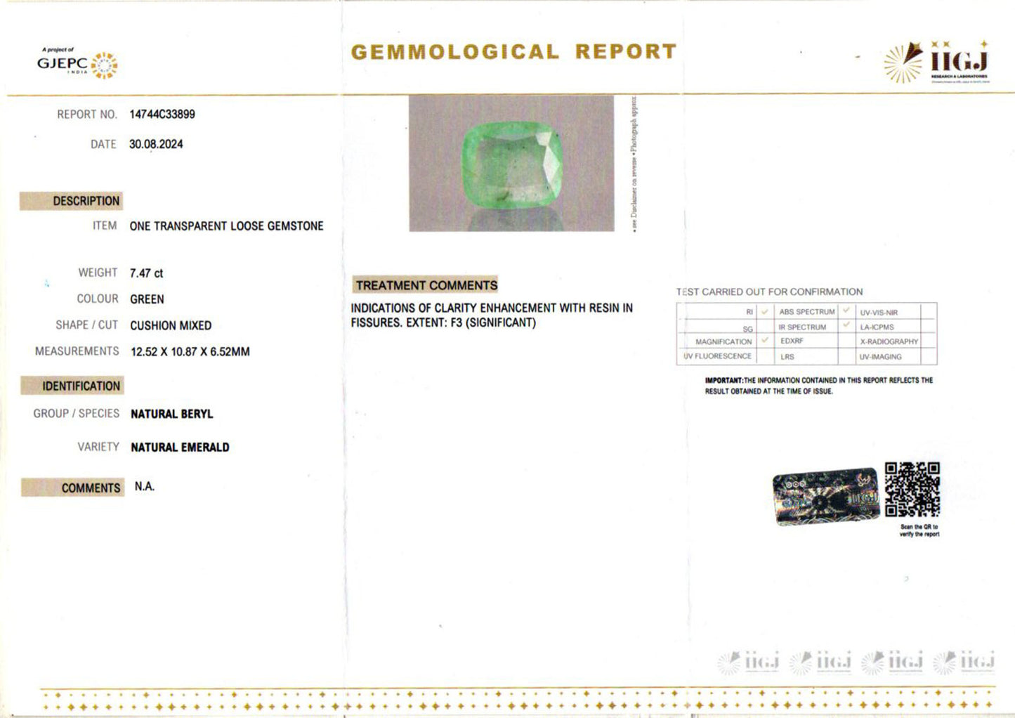 Emerald - 7.47 Carats (Panna - 8.14 Ratti)