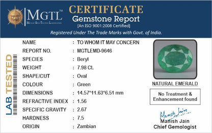 Emerald - 7.98 Carats (Panna - 8.70 Ratti)