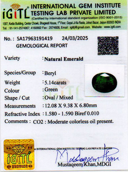 Emerald - 5.14 Carats (Panna - 5.60 Ratti)